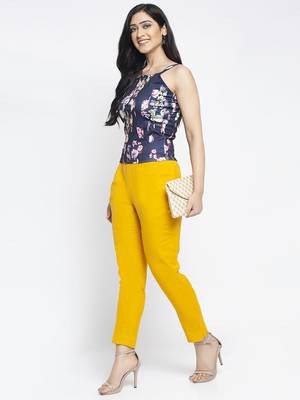 Mustard plain cotton trousers 4