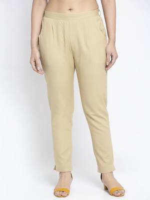 Beige plain cotton trousers 1
