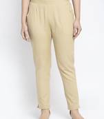Beige plain cotton trousers