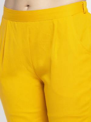 Mustard plain cotton trousers 5
