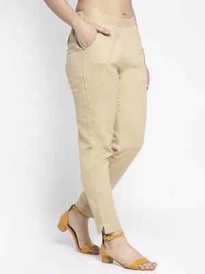 Beige plain cotton trousers 2