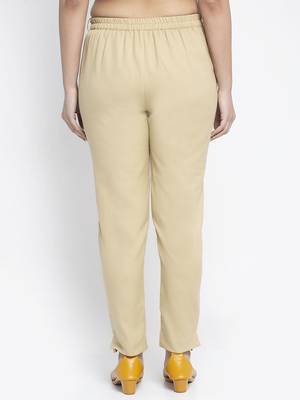 Beige plain cotton trousers 3
