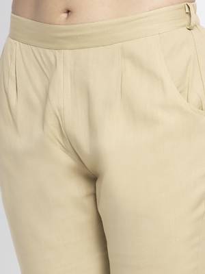 Beige plain cotton trousers 5