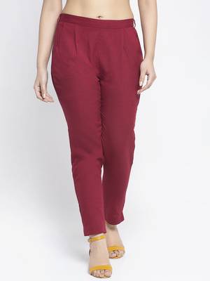Maroon plain cotton trousers 1