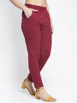 Maroon plain cotton trousers 2
