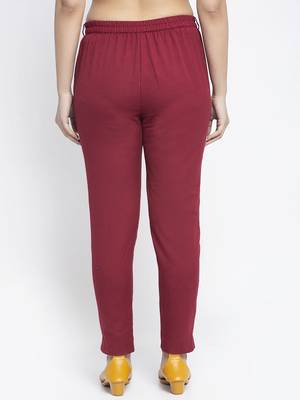 Maroon plain cotton trousers 3