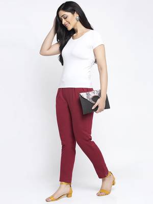 Maroon plain cotton trousers 4