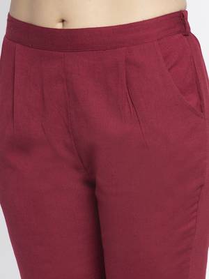 Maroon plain cotton trousers 5
