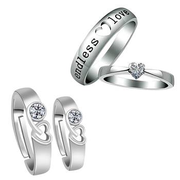 Party Wear  Adjustable Couple Rings Set for lovers Silver Plated Solitaire for Men and Women 2 Pair 1