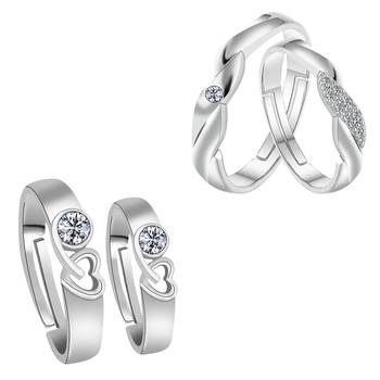 Adjustable Couple Rings Set for lovers Silver Plated Designer  Solitaire for Men and Women 2 Pair 1