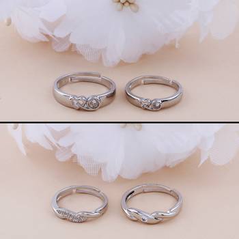 Adjustable Couple Rings Set for lovers Silver Plated Designer  Solitaire for Men and Women 2 Pair 2