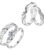 Adjustable Couple Rings Set for lovers Silver Plated Stylish Fancy  Solitaire for Men and Women 2 Pair