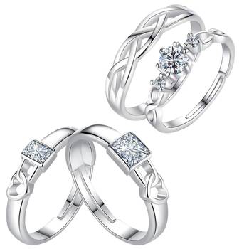 Adjustable Couple Rings Set for lovers Silver Plated Party Wear Stylish   Solitaire for Men and Women 2 Pair 1