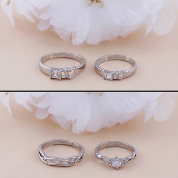 Adjustable Couple Rings Set for lovers Silver Plated Party Wear Stylish   Solitaire for Men and Women 2 Pair 1