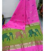 Pink Zari Work Cotto Silk Elephant Handloom Saree With blouse piece