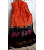 Orenge Zari Work Cotto Silk Elephant Handloom Saree With blouse piece