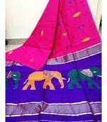 Pink Zari Work Cotto Silk Elephant Handloom Saree With blouse piece