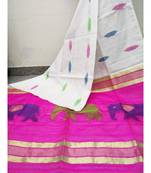 White Zari Work Cotto Silk Elephant Handloom Saree With blouse piece