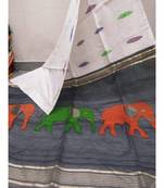 White Zari Work Cotto Silk Elephant Handloom Saree With blouse piece