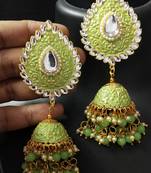 Mint Green Meenakari Huge Tilak Tops Jhumki Earrings Set