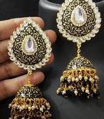 Black Meenakari Huge Tilak Tops Jhumki Earrings Set