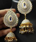 Grey Meenakari Huge Tilak Tops Jhumki Earrings Set
