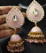 Pink Meenakari Huge Tilak Tops Jhumki Earrings Set
