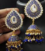 Royal Blue Meenakari Huge Tilak Tops Jhumki Earrings Set