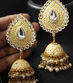 Cream Meenakari Huge Tilak Tops Jhumki Earrings Set