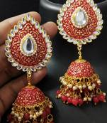 Bridal Red Meenakari Huge Tilak Tops Jhumki Earrings Set