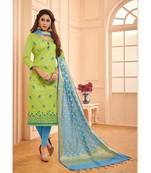 Sangam Prints Green Glace Cotton Embroidered Unstitched Dress Material