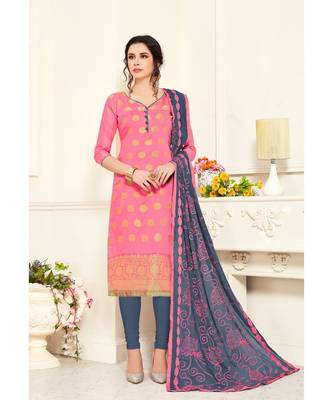 Sangam Prints Beige Banarasi Silk Woven Unstitched Dress Material 1