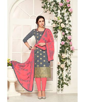 Sangam Prints Pink Banarasi Silk Woven Unstitched Dress Material 1