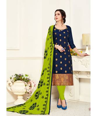 Sangam Prints Blue Banarasi Silk Woven Unstitched Dress Material 1