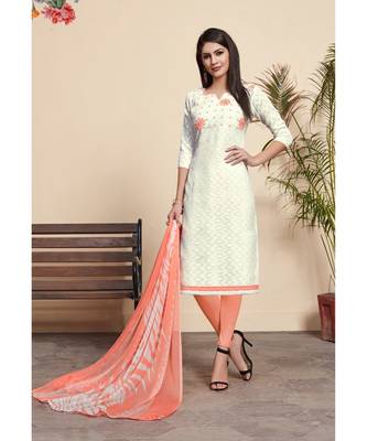 Sangam Prints White Cotton Jacquard Embrodiery Unstitched Dress Material 1