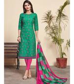 Sangam Prints Green Cotton Jacquard Embrodiery Unstitched Dress Material