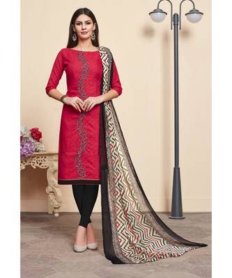 Sangam Prints Red Cotton Jacquard Embrodiery Unstitched Dress Material 1