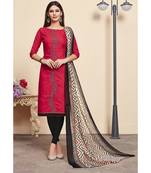 Sangam Prints Red Cotton Jacquard Embrodiery Unstitched Dress Material