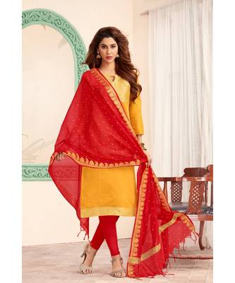 Sangam Prints Yellow Banarasi Silk Woven Unstitched Dress Material 1