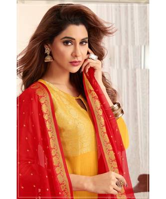 Sangam Prints Yellow Banarasi Silk Woven Unstitched Dress Material 2
