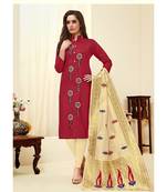 Sangam Prints Maroon Slub Cotton Embroidered Unstitched Dress Material