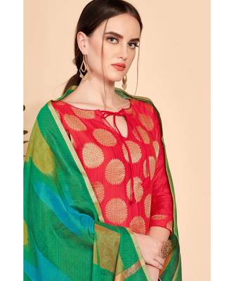 Sangam Prints Peach  Banarasi Silk Woven Unstitched Dress Material 2