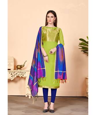Sangam Prints Green Banarasi Silk Woven Unstitched Dress Material 1