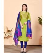 Sangam Prints Green Banarasi Silk Woven Unstitched Dress Material