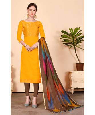 Sangam Prints Yellow Banarasi Silk Woven Unstitched Dress Material 1