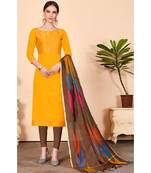 Sangam Prints Yellow Banarasi Silk Woven Unstitched Dress Material