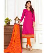 Sangam Prints Pink Slub Cotton Embrodiery Unstitched Dress Material