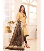 Sangam Prints Beige Slub Cotton Hand Work Unstitched Dress Material