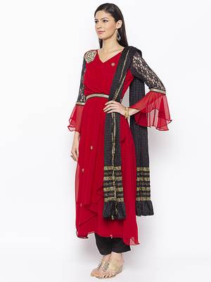 Red embroidered georgette salwar 2