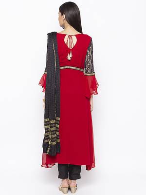 Red embroidered georgette salwar 3